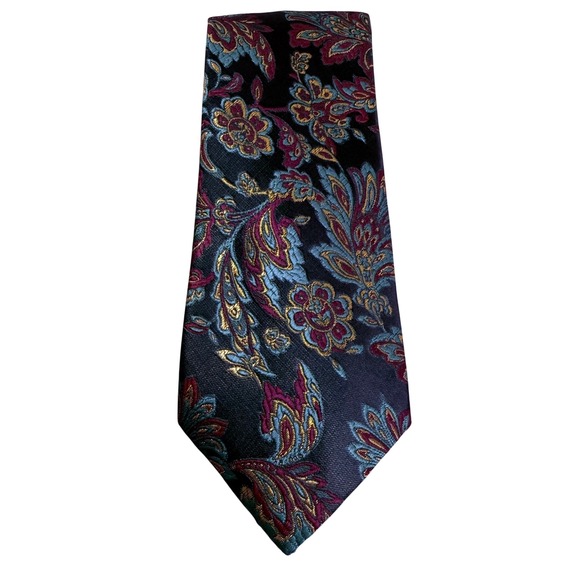 YourTies Other - YourTies Mens Silk Tie Floral Paisley Jacquard Black Teal Magenta Handtailored